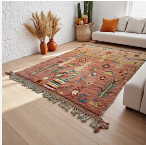 Tapis marocain noué à la main en laine multicolore, écologique, antidérapant, à motif géométrique, à poils moyens, pour salon et chambre d'enfant - Product Image 3