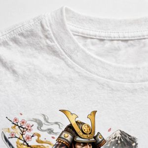 NEXTEX T-shirt unisexe Samurai Warrior en jersey de coton doux blanc à col rond décontracté - Product Image 6