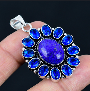 Pendentif fleur en pierre de lapis-lazuli, collier floral, pendentif fait main, bijoux pour femmes - Product Image 2