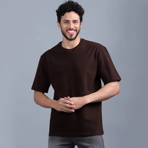 Camiseta Premium de Algodón 100% de Alto Gramaje para Hombre, Oversize, Color Marrón Liso, Estilo Urbano con Hombros Caídos, Personalizable con Logotipo, Tallas Grandes, Lisa - Product Image 1