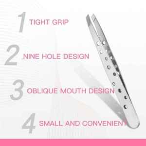 แหนบดึงขนคิ้วปลายเฉียง 9 รู ดีไซน์สวยงาม ผลิตจากสแตนเลส รับผลิตแบรนด์ส่วนตัว แหนบแต่งหน้า แหนบดึงขนบนใบหน้า - Product Image 4