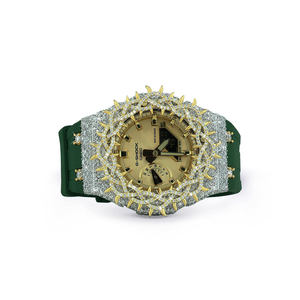 Montres élégantes personnalisées semi-serties de diamants avec bracelet en caoutchouc, pièces intemporelles, boîtier rond artistique, pour cadeau de mariage - Product Image 1
