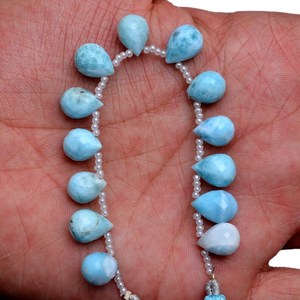 Pierres précieuses naturelles Larimar facettées en forme de goutte, calibrées 9x12mm, qualité AAA+, pour la création de bijoux. - Product Image 3
