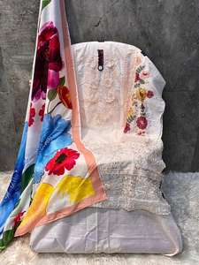 Haut élégant en coton lourd avec fond semi-pelouse et carreaux de soie Dupatta Taille 50 (5XL)-Élégant Eid Shalwar Kameez pour les fêtes - Product Image 5