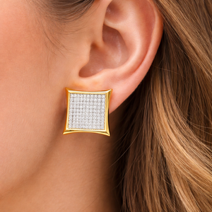 Pendientes de Diamante de Corte Sencillo en Oro Amarillo de 10K |   Pendientes Elegantes con Racimo de Diamantes Cuadrados para Mujer, Joyería Fina para Uso Diario - Product Image 1