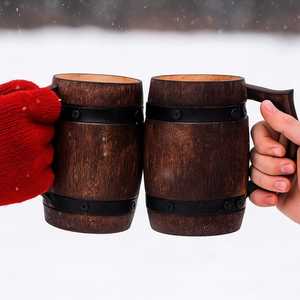 Chope à bière viking artisanale en bois avec anneau en fer, style rustique médiéval, cadeau pour garçons d'honneur, vaisselle de la Renaissance - Product Image 2