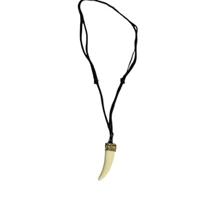 Faux Ivory Tusk Pendant Necklace for Men and Boys Antique Gold Crown with Adjustable Black Cotton Cord - Product Image 3