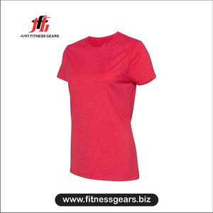 Just Fitness Gears Women's Red Crew Neck Short Sleeve T-Shirt Solid Color Breathable Knitted Cotton Casual Wear - Product Image 3