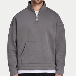 Custom Quarter Zip <b>Pullover</b> <b>Men</b> Stretch Performance Blank Crew neck Oversize Sweat Shirts Black <b>Men</b> Sweatshirt - Product Image 1
