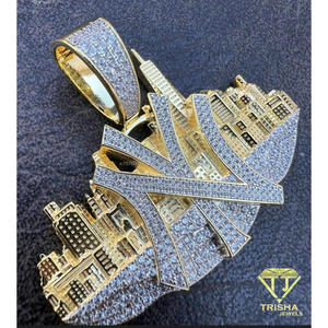 Pendentif Iced Out NY avec motif de l'horizon de la ville, diamant moissanite rond, argent sterling 925, bijoux hip-hop unisexe - Product Image 1