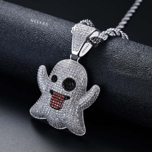 Colgante de Moissanita con Diseño de Fantasma, Colgante con Motivo de Fantasma, Colgante de Moissanita Lindo y Espeluznante, Colgante de Plata 925 con Encanto de Fantasma de Dibujos Animados - Product Image 1