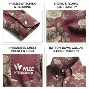 Chemise décontractée à manches longues pour homme WIZE INTERNATIONAL, imprimé floral, col boutonné, manches longues, style printemps - Product Image 5