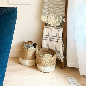 Panier de rangement en jonc de mer écologique à bord festonné, tailles personnalisables, artisanat vietnamien Viettimecraft pour la vente en gros - Product Image 4