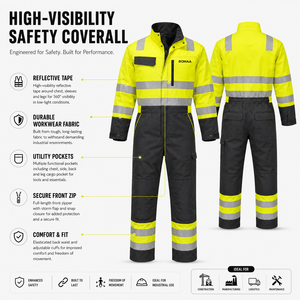 Yellow Black Spandex High Visibility Reflective <b>Waterproof</b> Unisex Work Coverall Industrial Safety <b>Overall</b> Utility Pockets - Product Image 2