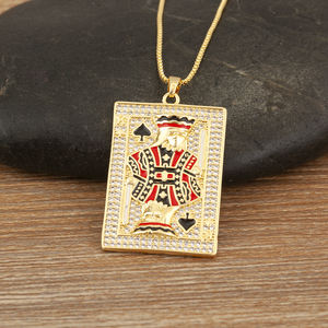 QIKU Король пик кулон ожерелье с фианитами инкрустированный позолоченный модный стиль хип-хоп повседневная одежда металлические украшения - Product Image 5