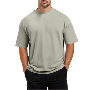 Nueva camiseta de alta calidad de 220 g/m² para hombre, cuello redondo, estilo casual, hip hop, holgada, de algodón, lisa. - Product Image 1