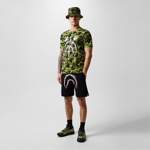 <b>Men</b> <b>Black</b> Shark Face Applique <b>Shorts</b> Elastic Waist Casual Style Character Design Front Logo Knitted Fabric 100% Cotton Anti-UV - Product Image 4