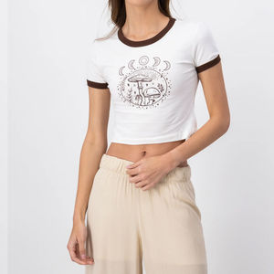 T-shirts courts décontractés d'été pour femmes en coton, sur mesure, de haute qualité, avec logo personnalisé imprimé, motif à carreaux, vente en gros OEM - Product Image 3