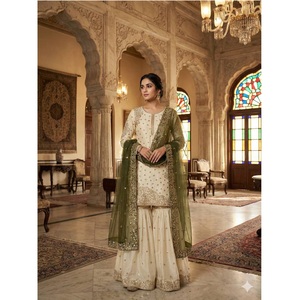 Indian Supplier Luxury Pure Fendy Silk Gharara Suit Set with Elegant Embroidery and Designer Soft <b>Net</b> <b>Dupatta</b> for Women For Sale - Product Image 1