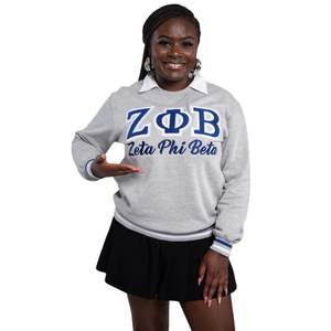 Sweat-shirt Zeta Phi Beta gris vintage unisexe avec lettres grecques brodées en chenille, haut décontracté en polaire - Product Image 1