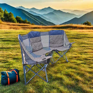 Silla moderna de camping portátil de tres asientos con reposabrazos de metal reforzado, muebles de exterior plegables para grupos de parques de playa - Product Image 2