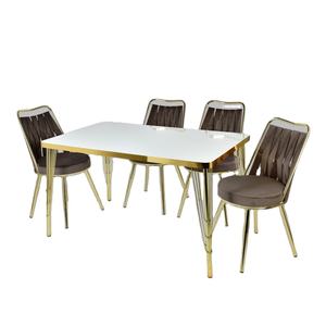 ชุดโต๊ะอาหารขยายได้ทันสมัยหรูหรา 6 ที่นั่ง ท็อปกระจกนิรภัย ขาโลหะ ผลิตจากวัสดุชีพจร ใช้ในห้องรับประทานอาหารที่บ้าน เป็นมิตรกับสิ่งแวดล้อม - Product Image 1