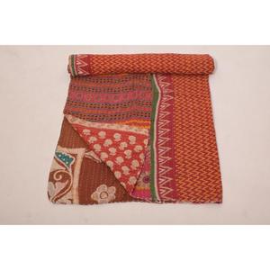 Cotton Reversible Printed Vintage Kantha Gudri <b>Handmade</b> Washable <b>Quilt</b> Traditional Indian Bedspread Throw for Home Decor - Product Image 1