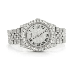 Montre de luxe pour homme entièrement sertie de diamants Moissanite, montre mécanique en or blanc et argent avec chiffres romains, style Hip Hop - Product Image 1