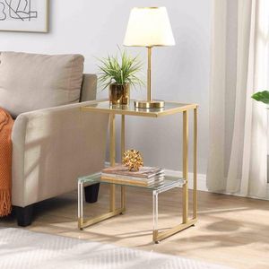 2-Tier Acrylic Glass End Table Golden <b>Side</b> Table for Living Room and Bedroom Elegant Coffee Table Design - Product Image 1