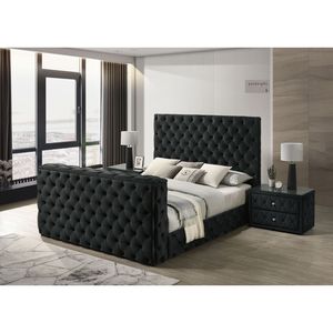 Comodino Elegante in Velluto con Design Trapuntato a Diamante, Piano in Vetro e Due Spaziosi Cassetti in Legno - Product Image 5