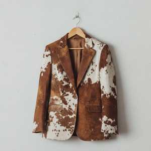 Blazer en cuir véritable pour homme, motif vachette, col rabattu, bouton unique, coupe classique, veste décontractée épaisse pour l'automne - Product Image 1