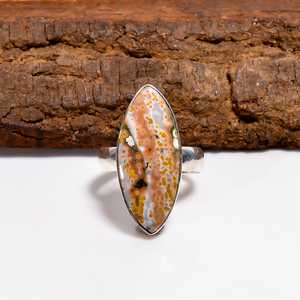 Anillo ajustable de jaspe oceánico con forma de marquesa, plata de ley 925, estilo bohemio, joyería de piedras preciosas hecha a mano, regalo para ella - Product Image 1
