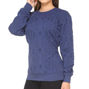 Women's Blue Geometric Knit Pullover Crew Neck Sweater Full Sleeve Anti-Pilling Regular Fit Autumn Wear - Product Image 2