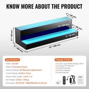 24 \ "mensola da Bar per bottiglie di liquori illuminate a LED in 2 fasi con mobili da Bar di controllo per RF e App - Product Image 6