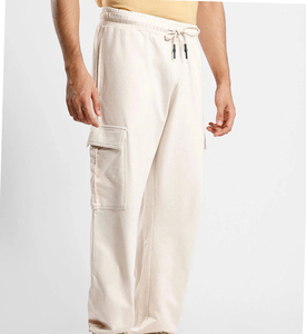 Pantalon cargo droit vintage en laine pour homme avec cordon de serrage à la taille, imprimé logo flamme audacieux, mélange lin/coton, tenue décontractée pour l'automne - Product Image 5