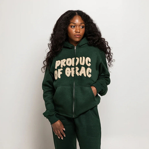 Hot Selling Custom Puff Printed Stacked Jogger Pants Oversized Distressed Applique <b>Embroidery</b> Flared Sweatpants and Hoodie <b>Set</b> - Product Image 4