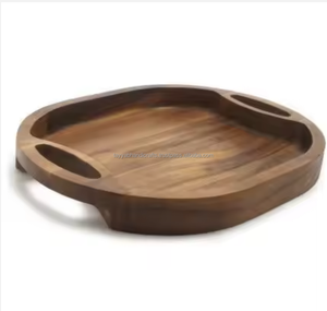 Bandeja de madera de alta calidad de gran tamaño con asa de agujero Forma redonda Diseño moderno Bandeja de madera para servir alimentos a un precio más bajo - Product Image 1