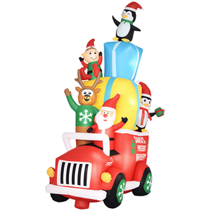 Decorazioni Natalizie Gonfiabili da Esterno a LED da 2,7 m: Babbo Natale alla Guida di un'Auto con Due Pinguini e Lampadario Decorativo - Product Image 1
