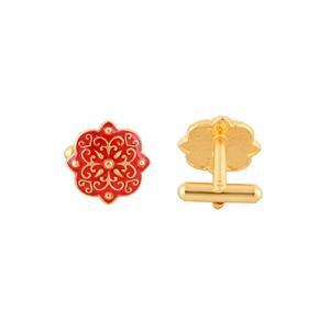 Mancuernillas de Lujo con Baño de Oro y Esmalte Rojo con Diseño Floral para Hombre, Accesorios para Camisa Formal, Regalo de Boda o Negocios, Mancuernillas de Diseñador - Product Image 2