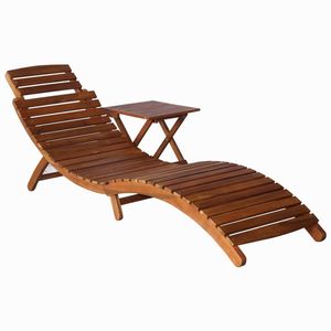 Chaise longue pliable moyenne avec table en bois d'acacia massif marron - Chaise longue pour la détente en plein air - Product Image 1