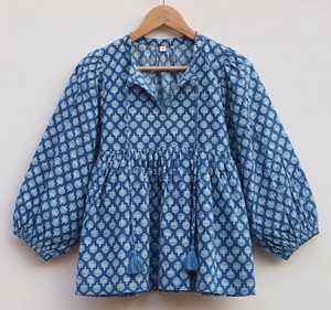 Boho Indigo Hand Block Print Women Cotton Top Handmade Ethnic <b>Tunic</b> Supplier - Product Image 1
