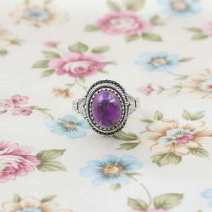 Vintage Purple Copper Turquoise <b>Ring</b> 925 Silver Rose Gold Yellow Gold Plated Oval Statement <b>Boho</b> Handmade Artisan Jewelry GiftXL - Product Image 6