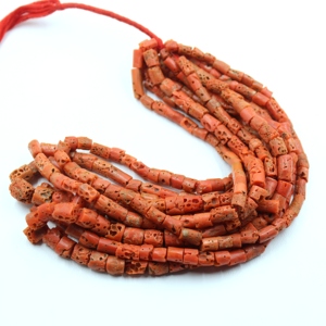 Natural Italian <b>Red</b> Coral Smooth Tube Shape Loose <b>Beads</b> Handmade Coral Gemstone Strand 18 Inch Jewelry Supply Wholesale price - Product Image 1