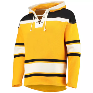 Men's Yellow Ice Hockey Hoodie Full Sleeve Striped Lace-Up Neck Sweatshirt Regular Fit All Seasons Sport Apparel for Sports Team - Product Image 1
