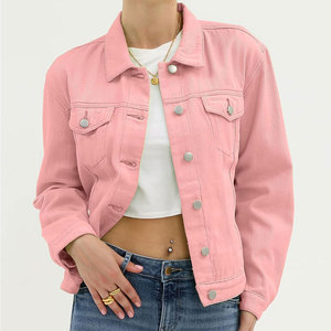 Women Pink <b>Denim</b> <b>Jacket</b> Casual Button Front Long Sleeve Regular Fit Fashion Jean Coat Stylish Everyday Outerwear - Product Image 1