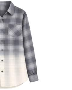 Camisa de Franela a Cuadros Gris Degradado Personalizada para Mujer, Manga Larga, Cierre de Botones, Estilo Casual, Mezcla de Algodón, Blusa para Otoño e Invierno - Product Image 4