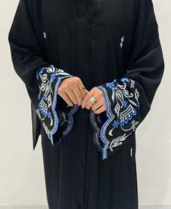 Black Embroidered Elegant Abaya Long Sleeve Floor Length Modest <b>Dress</b> Women Middle East <b>Prayer</b> Wear Breathable Quick Dry - Product Image 1