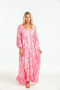 Robe Maxi d'été pour femmes de Dubaï avec manches chauve-souris taille empire frange ourlet dentelle brodée pour couverture islamique à la mode - Product Image 4