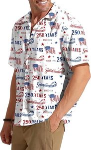 เสื้อเชิ้ตฮาวายลายธงชาติอเมริกันสำหรับผู้ชาย ลายดาวและลายทาง สไตล์รักชาติ เหมาะสำหรับฤดูร้อน ชายหาด วันหยุด แขนสั้น ติดกระดุม - Product Image 5