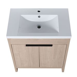 Mobile Bagno Freestanding da 30 Pollici con Lavabo in Resina Bianca e 2 Ante con Chiusura Ammortizzata (BVB02430PLO GRB3040) - Product Image 6